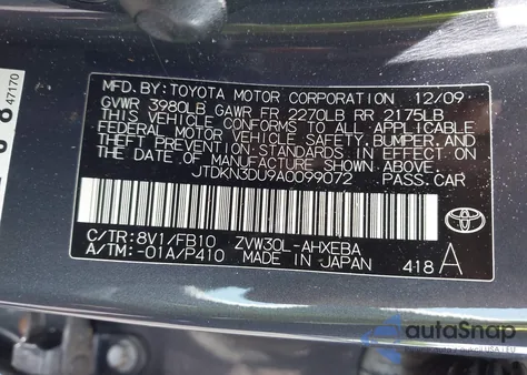 2010 Toyota Prius Ii z USA, uszkodzony, nr VIN JTDKN3DU9A0099072